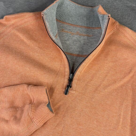 Tommy Bahama Sweater Mens Large Orange Reversible Quarter Zip Pullover T21797 - Picture 8 of 15